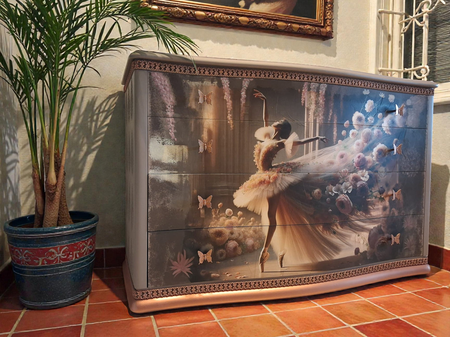 Papel decoupage Ballet in Bloom - Bailarina con flores para restauración de muebles vintage