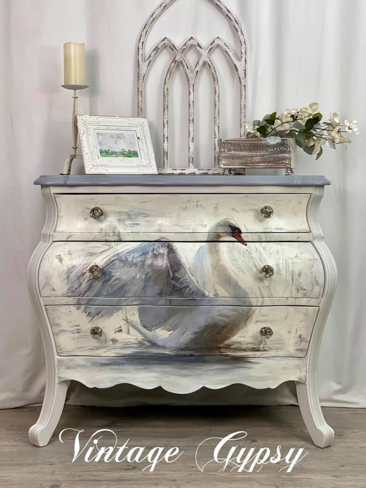 White Swan REVERSED - Mint by Michelle decoupage paper