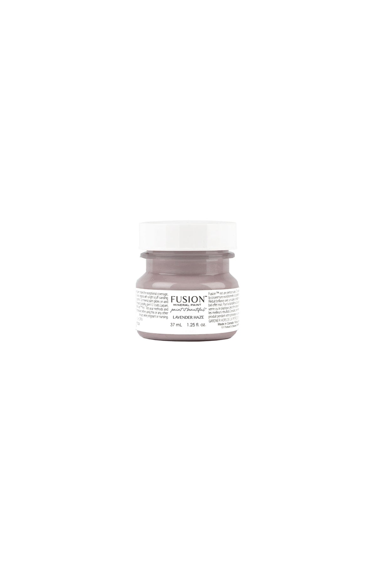 Tester de Fusion Mineral Paint Lavender Haze 37ml, muestra de color lavanda suave con matices malva para proyectos decorativos