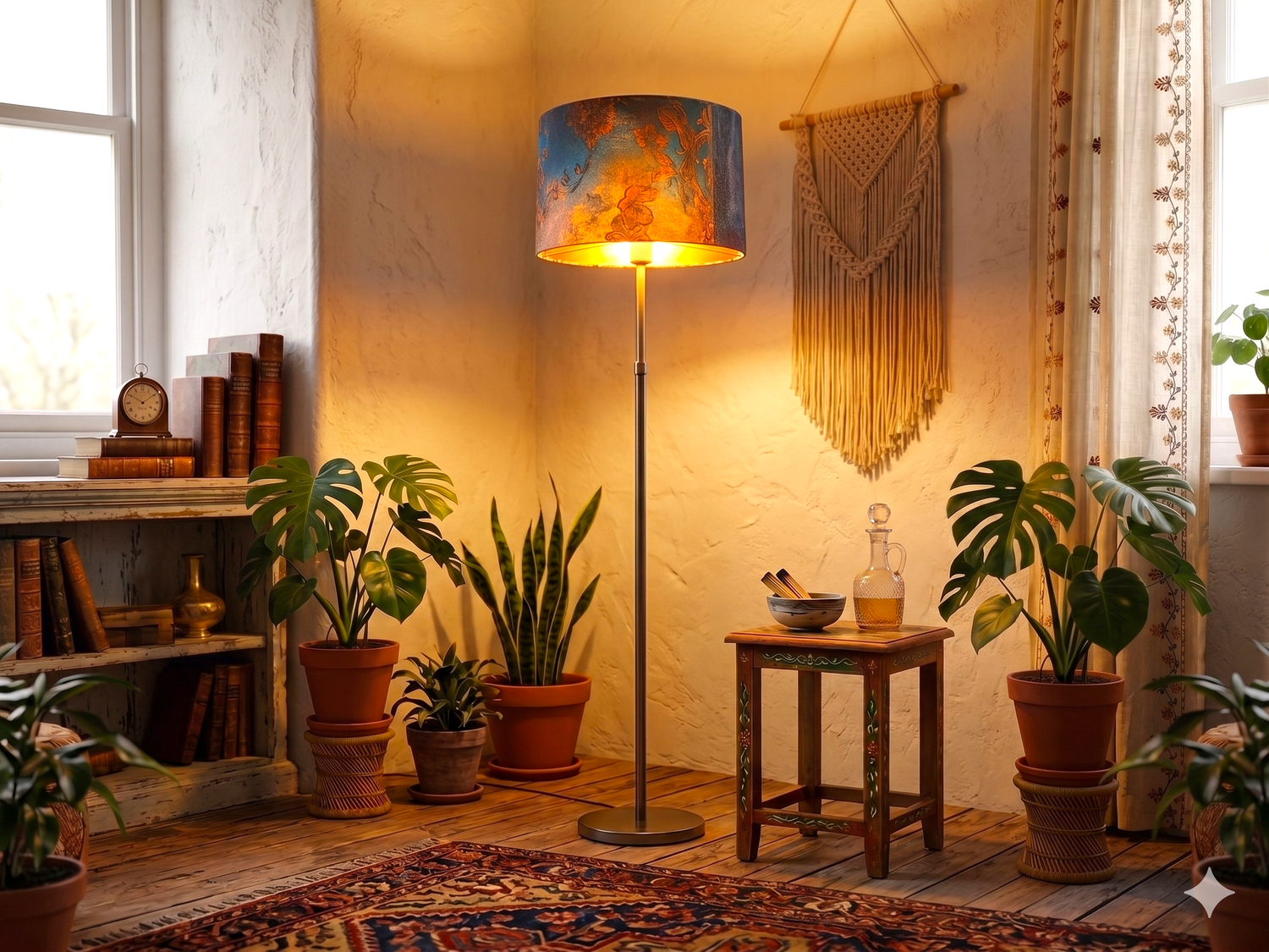 Pantalla lámpara artesanal en ambiente decoración boho chic salón acogedor Anaqa Design
