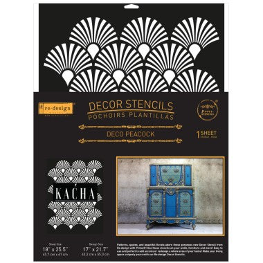 lantilla stencil completa Deco Peacock – mylar cortado con láser, reutilizable, Kacha