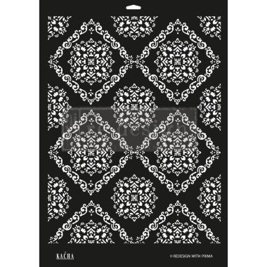 Stencil decorativo Modern Moroccan de Kacha para Re-Design with Prima – plantilla geométrica marroquí en mylar reutilizable