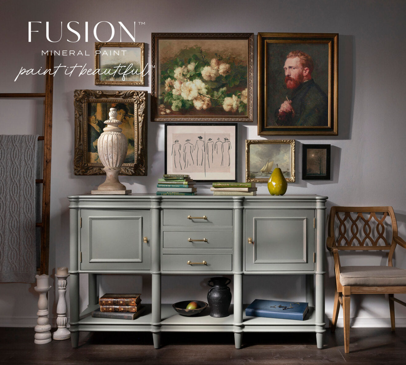 Aparador pintado con Fusion Mineral Paint Newell verde terroso