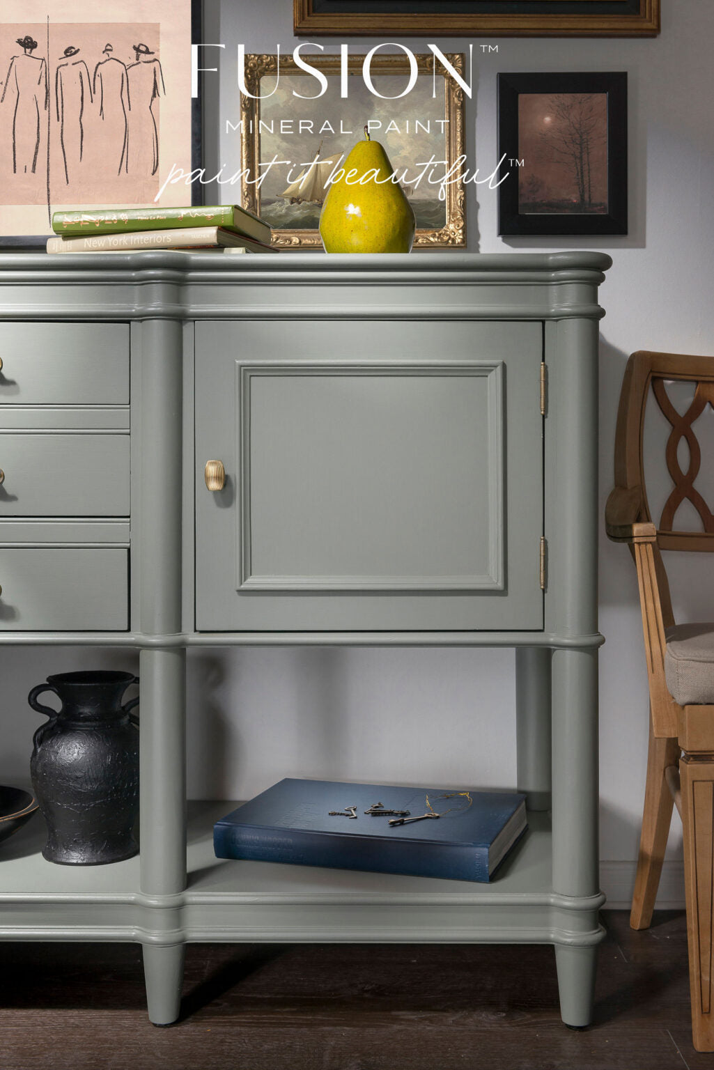 Detalle mueble Newell verde sage natural Fusion Paint