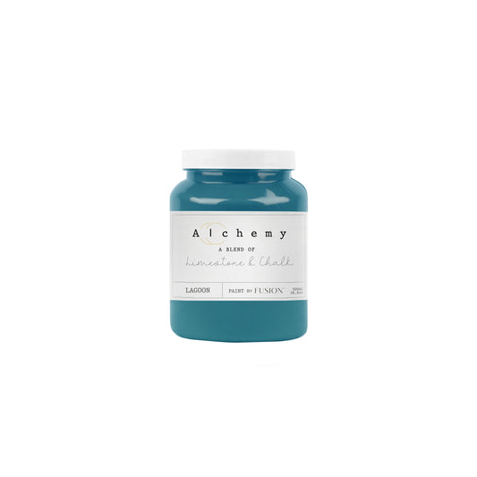 Bote Alchemy by Fusion Lagoon 500ml, pintura a la tiza verde azulado teal magnético, mezcla de limestone y chalk para restauración de muebles