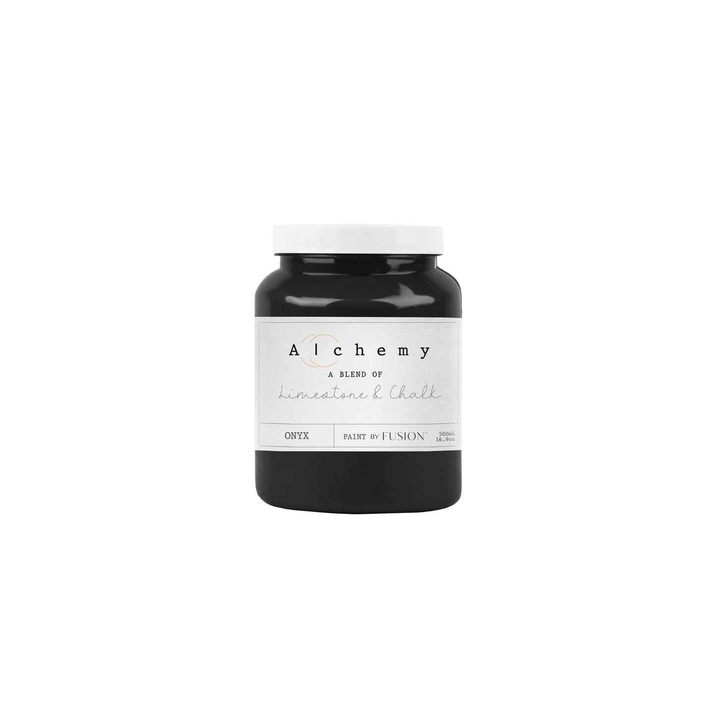 Bote Alchemy by Fusion Onyx 500ml, pintura a la tiza negro puro y equilibrado, mezcla de limestone y chalk para restauración de muebles