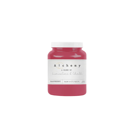 Bote Alchemy by Fusion Raspberry 500ml, pintura a la tiza fucsia vibrante y puro, mezcla de limestone y chalk para restauración de muebles