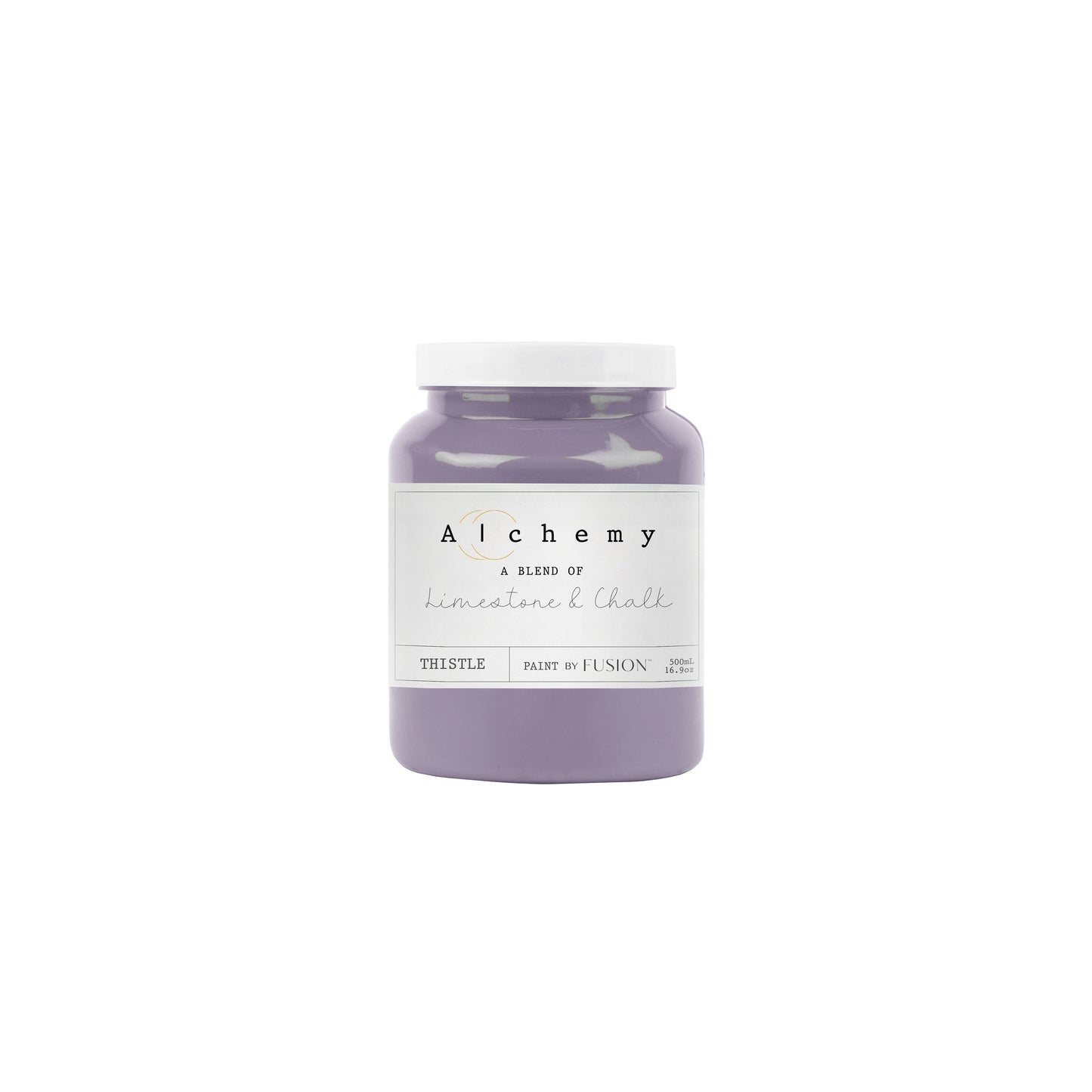 Bote Alchemy by Fusion Thistle 500ml, pintura a la tiza malva profundo y aterciopelado, mezcla de limestone y chalk para restauración de muebles