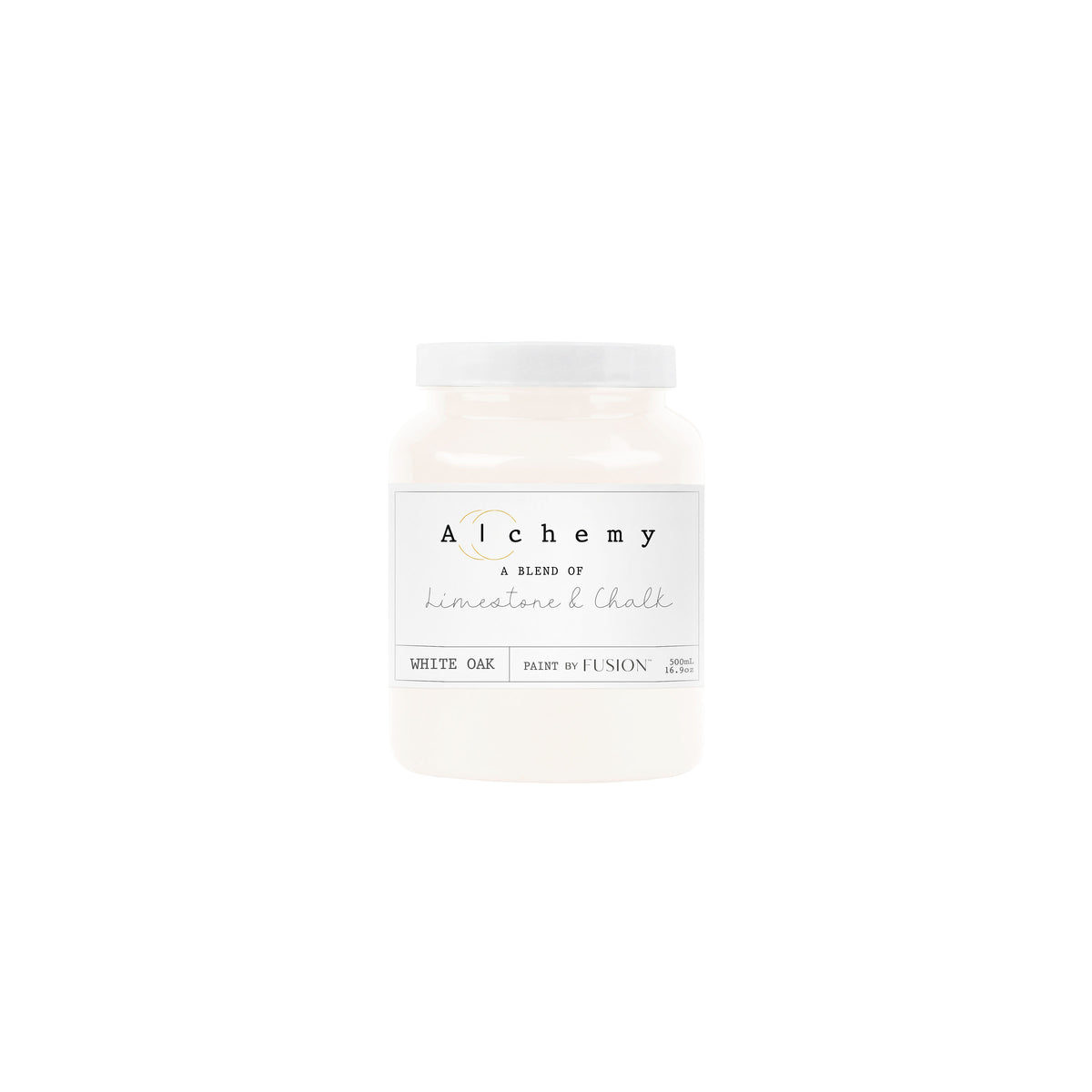 Bote Alchemy by Fusion White Oak 500ml, pintura a la tiza blanco roto antiguo con subtonos amarillos y grises, mezcla de limestone y chalk para restauración de muebles