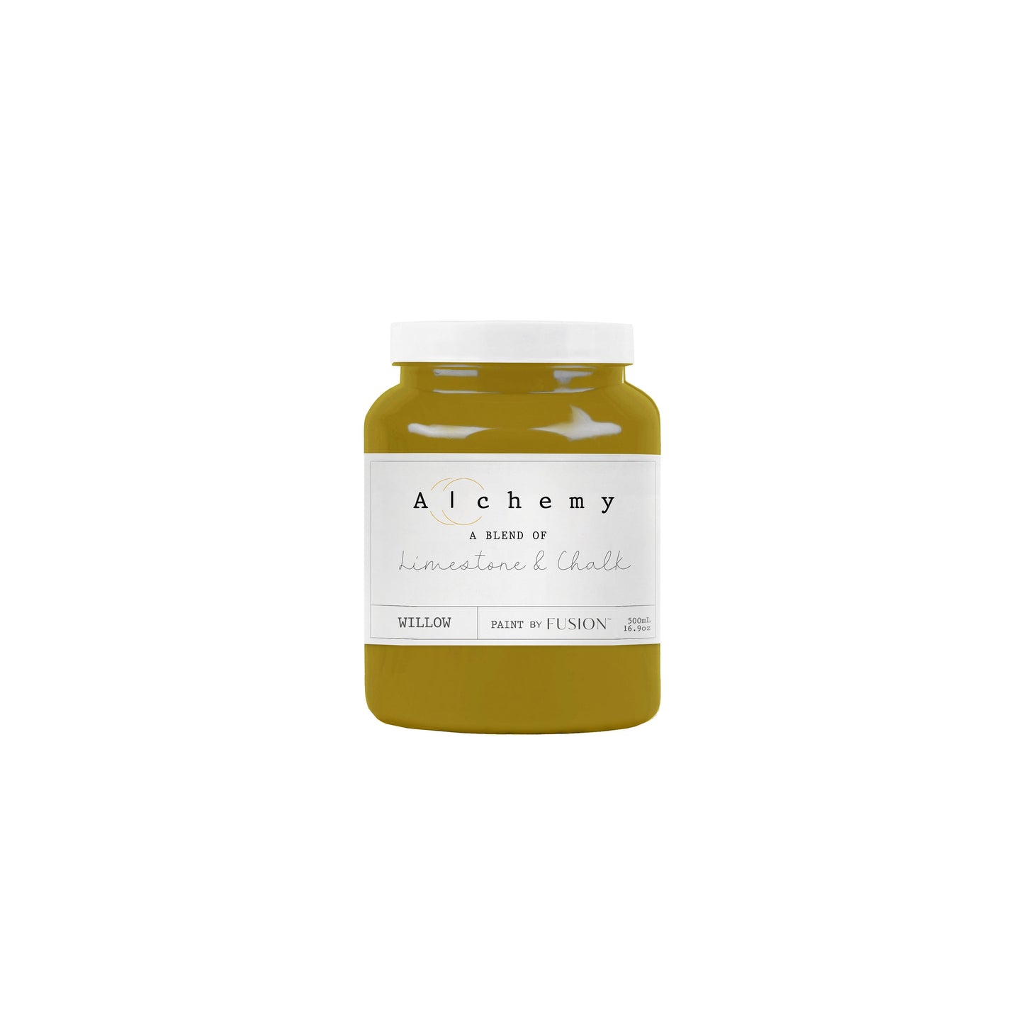 Bote Alchemy by Fusion Willow 500ml, pintura a la tiza mostaza y chartreuse sofisticado y natural, mezcla de limestone y chalk para restauración de muebles