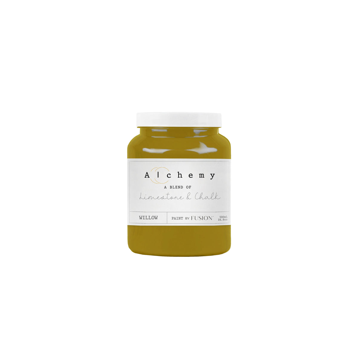 Bote Alchemy by Fusion Willow 500ml, pintura a la tiza mostaza y chartreuse sofisticado y natural, mezcla de limestone y chalk para restauración de muebles