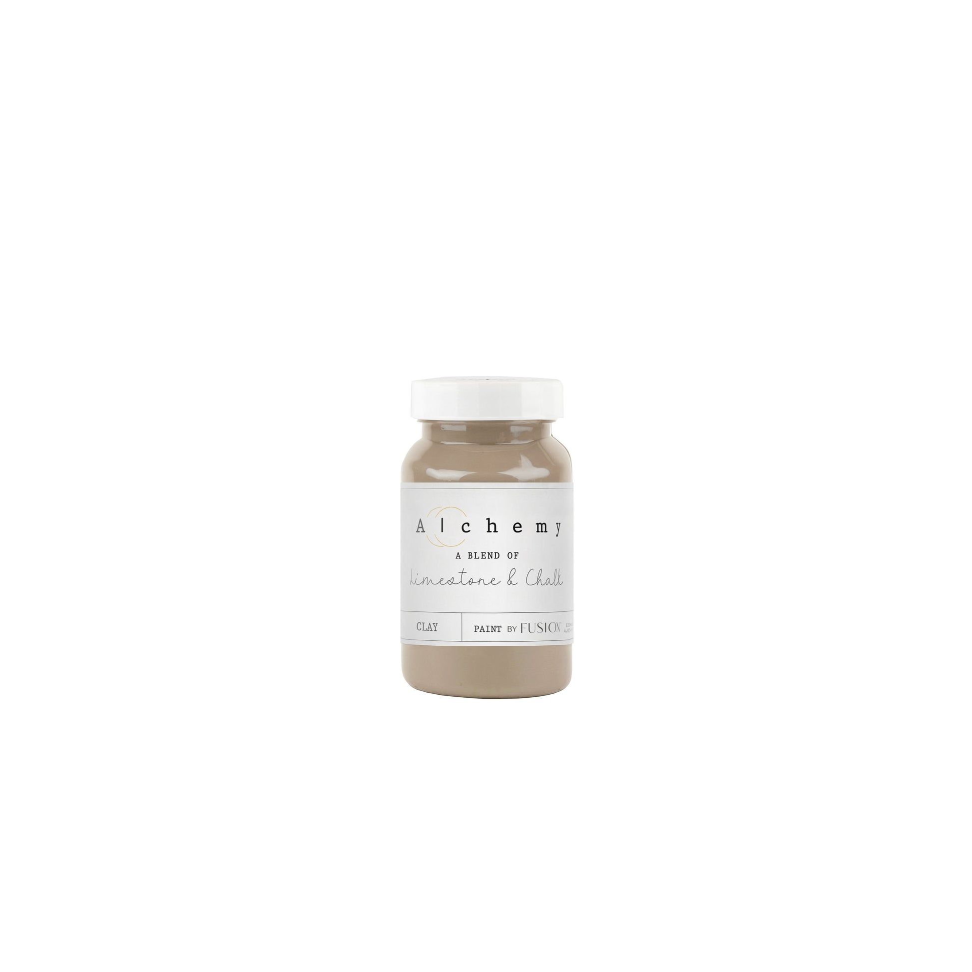 Bote Alchemy by Fusion Clay 120ml, pintura a la tiza taupe profundo con tonos grises cálidos, mezcla de limestone y chalk para muebles