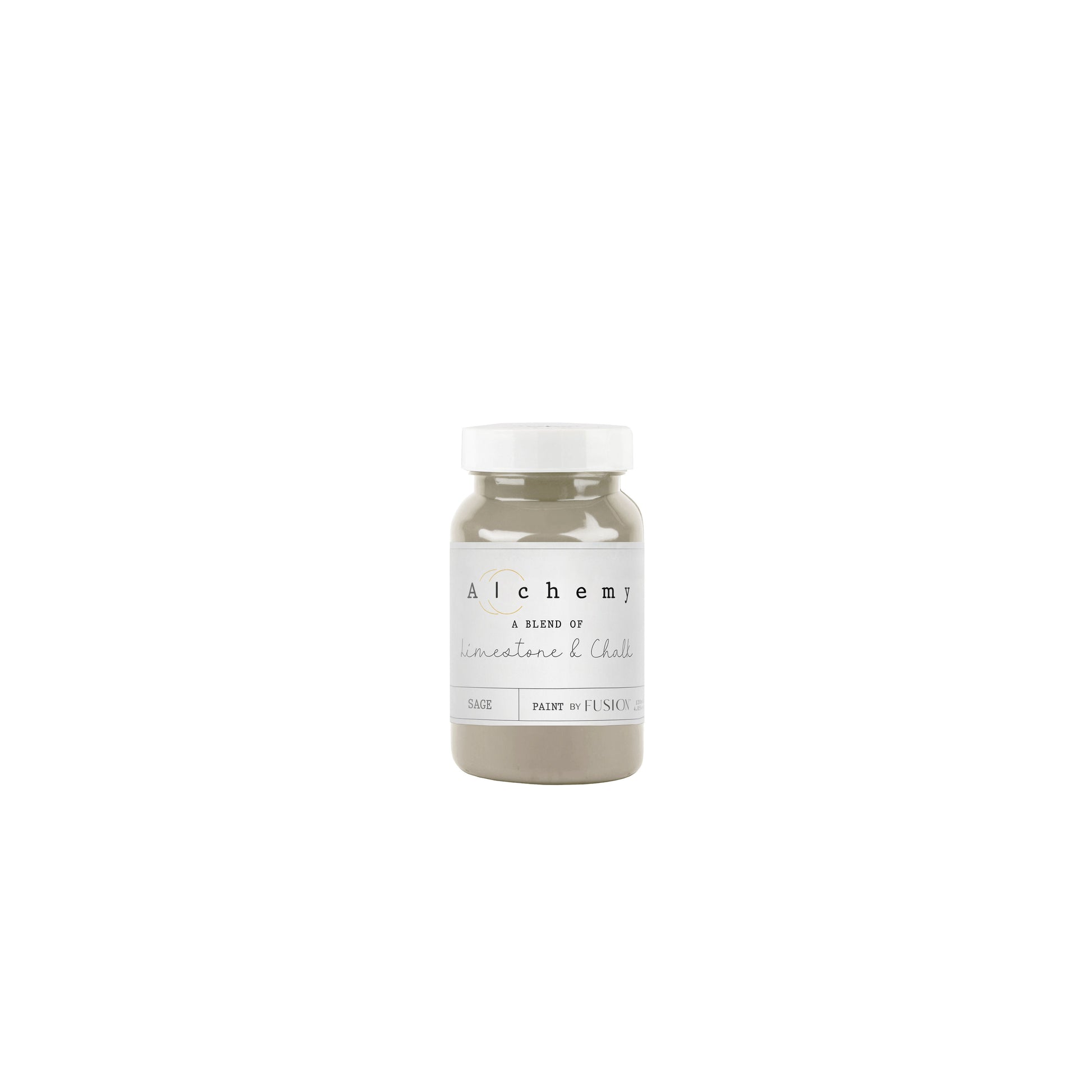 Bote Alchemy by Fusion Sage 120ml, pintura a la tiza verde salvia terroso y sereno, mezcla de limestone y chalk para muebles