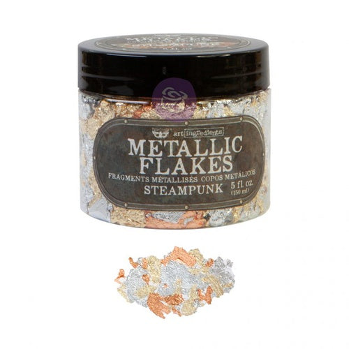 Metal Flakes Steampunk Redesign with Prima 30g – láminas metálicas brillantes para decoupage y técnicas mixtas