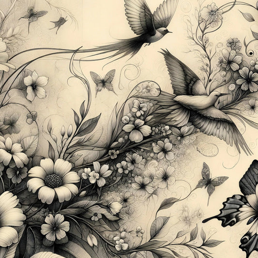Botanical in Black &amp; White - Mint by Michelle decoupage paper