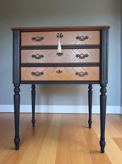 Cómoda antigua Luis XV madera cerezo marquetería pieza vintage europea siglo XX 