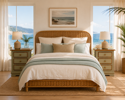 Mesitas de Noche Vintage Verde Musgo y Madera Natural | Juego de 2 Mesillas Restauradas y Pintadas a Mano | Estilo Costero y Mediterráneo