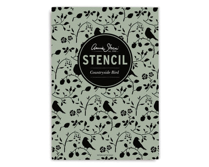 Envase del stencil A4 Countryside Bird Annie Sloan, vista frontal del empaque