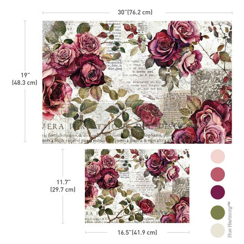 Set doble papel decoupage fibra Crimson Elegance de Re-Design with Prima – diseño en carmesí y dorado para decoración y restauración de muebles | Anaqa Design