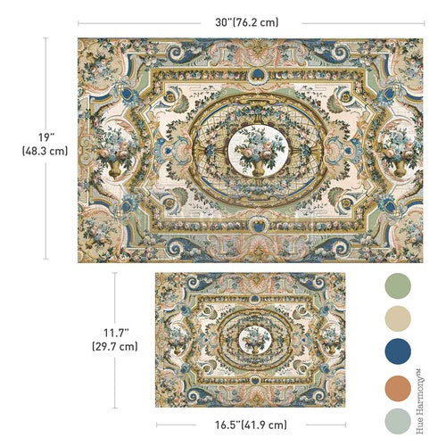 Papel de decoupage Serenade In Blue – motivos clásicos con volutas, flores y tonos azul y terracota, Redesign with Prima, set de 2 hojas