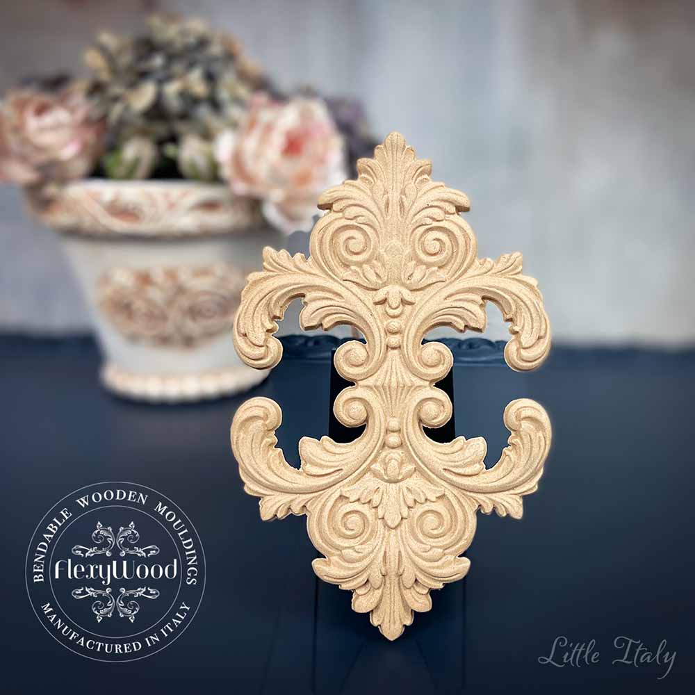 Detalle moldura Flexiwood Little Italy 18x11.5cm - tallado perfecto Made in Italy para decoración de muebles con Chalk Paint