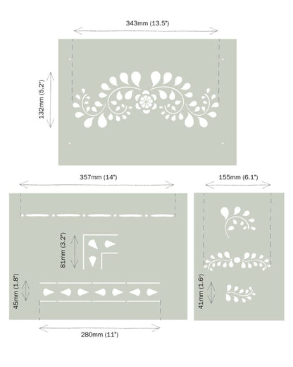 Dimensiones del stencil Faux Bone Inlay Annie Sloan