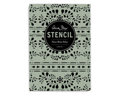 Envase del stencil Faux Bone Inlay Annie Sloan, vista frontal del empaque