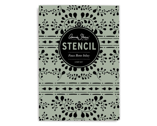 Envase del stencil Faux Bone Inlay Annie Sloan, vista frontal del empaque