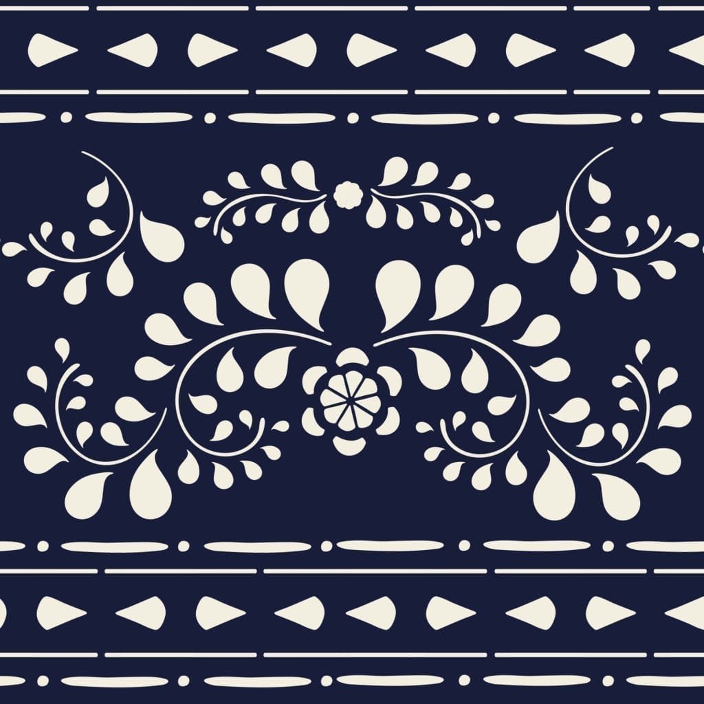 Diseño Faux Bone Inlay pintado en Old White y Oxford Navy. Annie Sloan