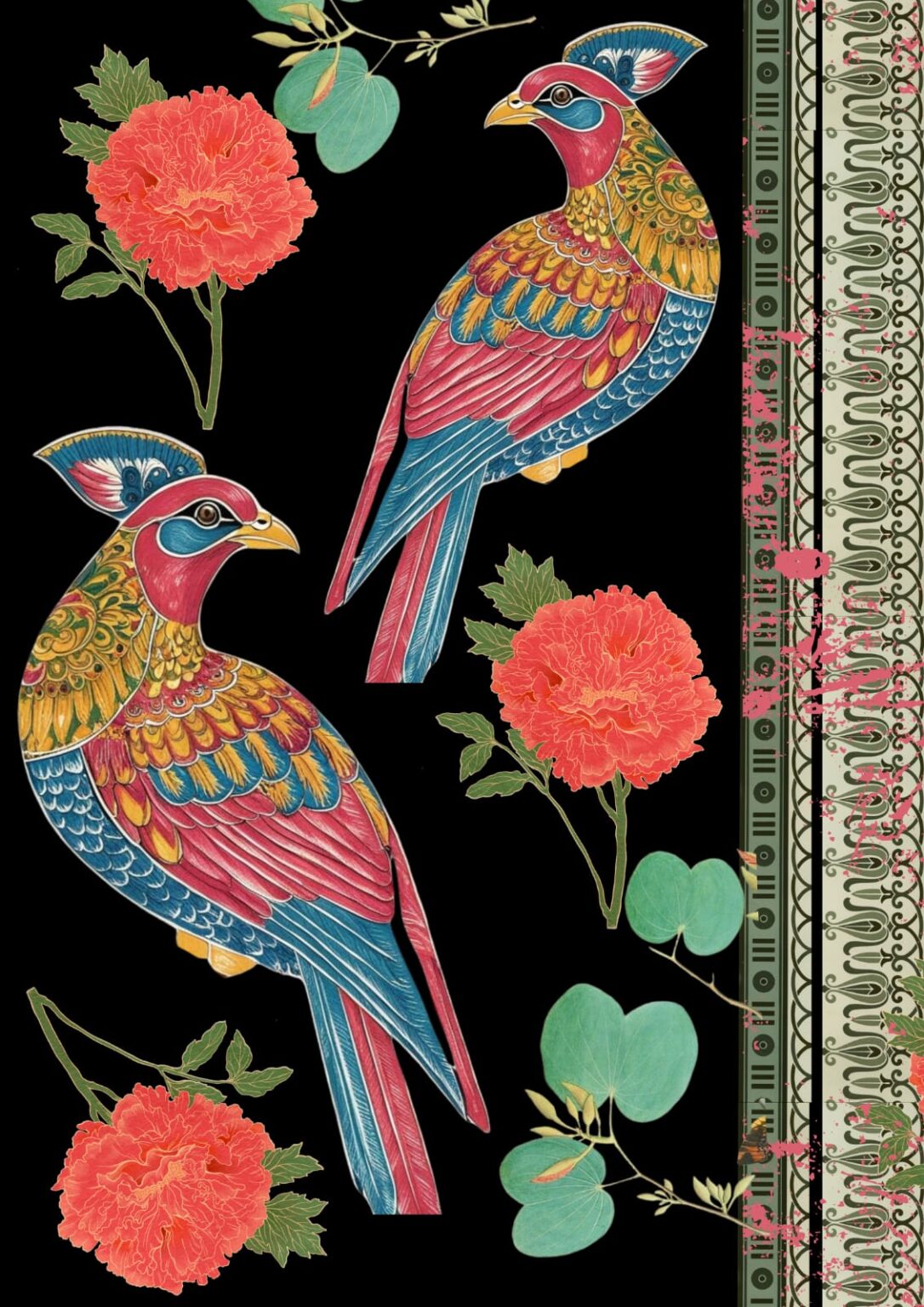 Papel decoupage Feathers de Made by Marley - detalle del diseño de plumas orgánicas exclusivo - hoja 3 de 3 hojas A3