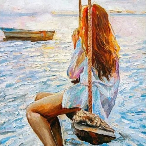 Mädchen auf einer Schaukel – Mint by Michelle Decoupage-Papier