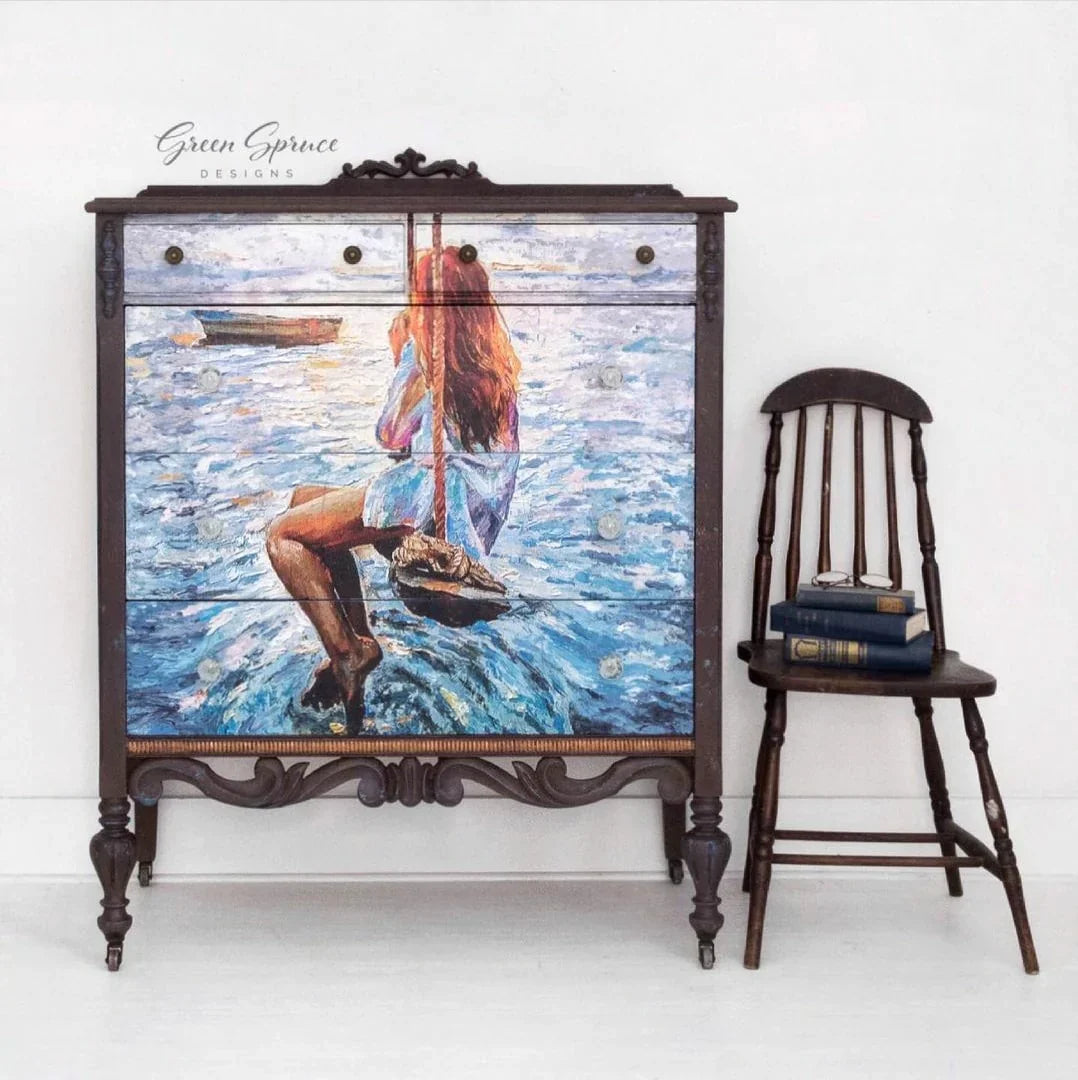 Mädchen auf einer Schaukel – Mint by Michelle Decoupage-Papier