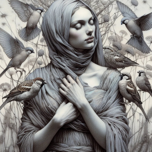 Graue Vögel – Mint von Michelle Decoupage-Papier