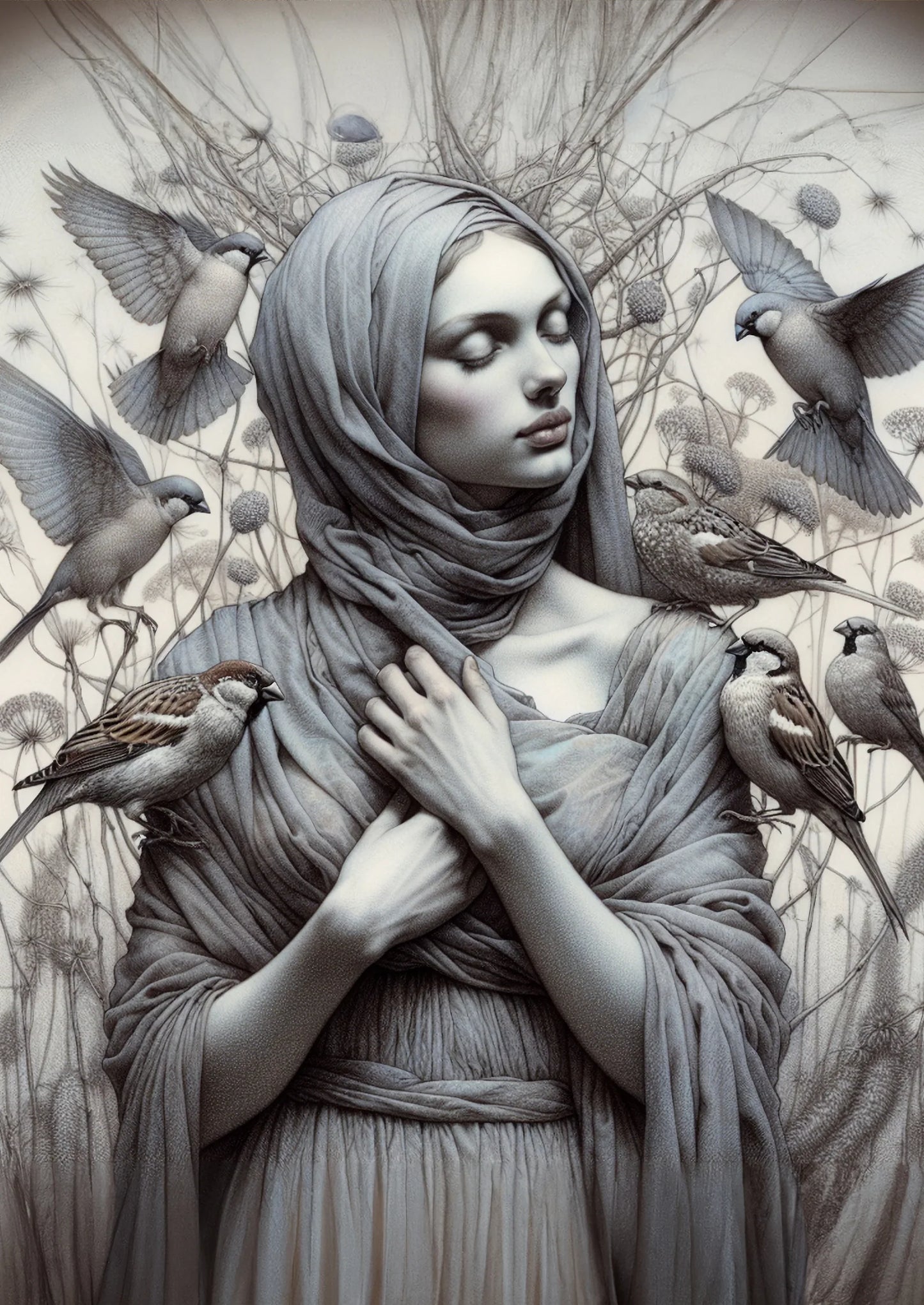 Graue Vögel – Mint von Michelle Decoupage-Papier