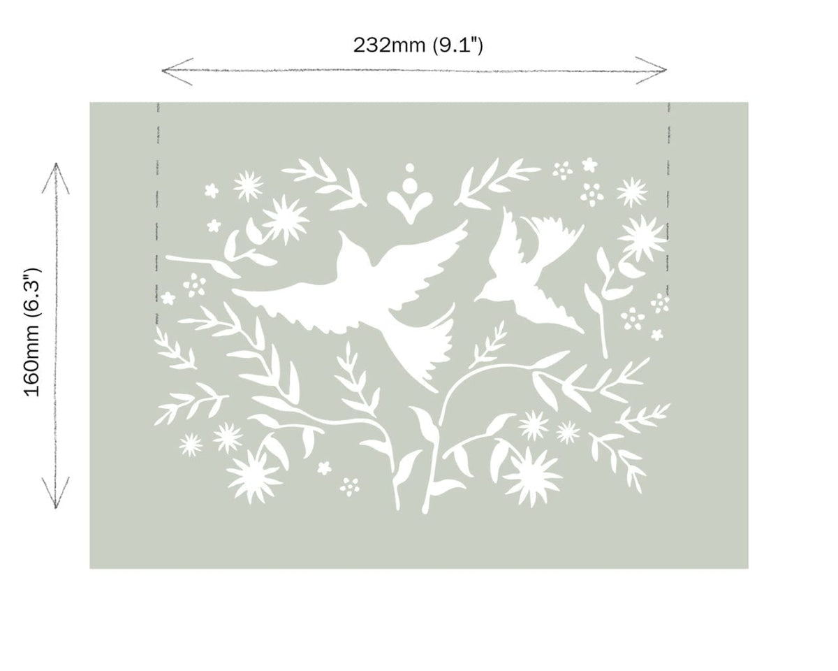 Dimensiones del stencil A4 Mexican Birds Annie Sloan