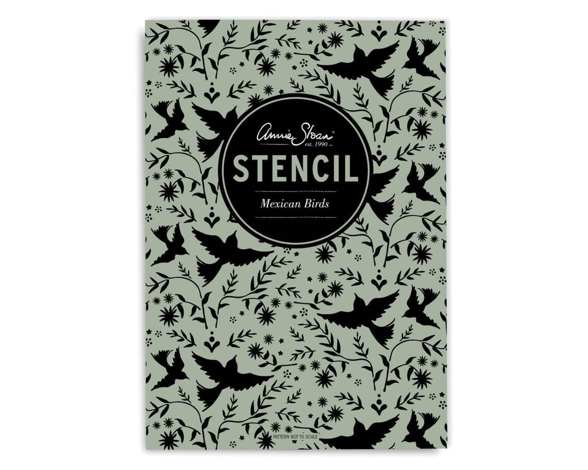 Envase del stencil A4 Mexican Birds Annie Sloan, vista frontal del empaque