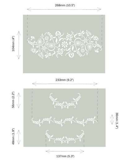 Dimensiones del stencil A4 Paisley Floral Garland Annie Sloan