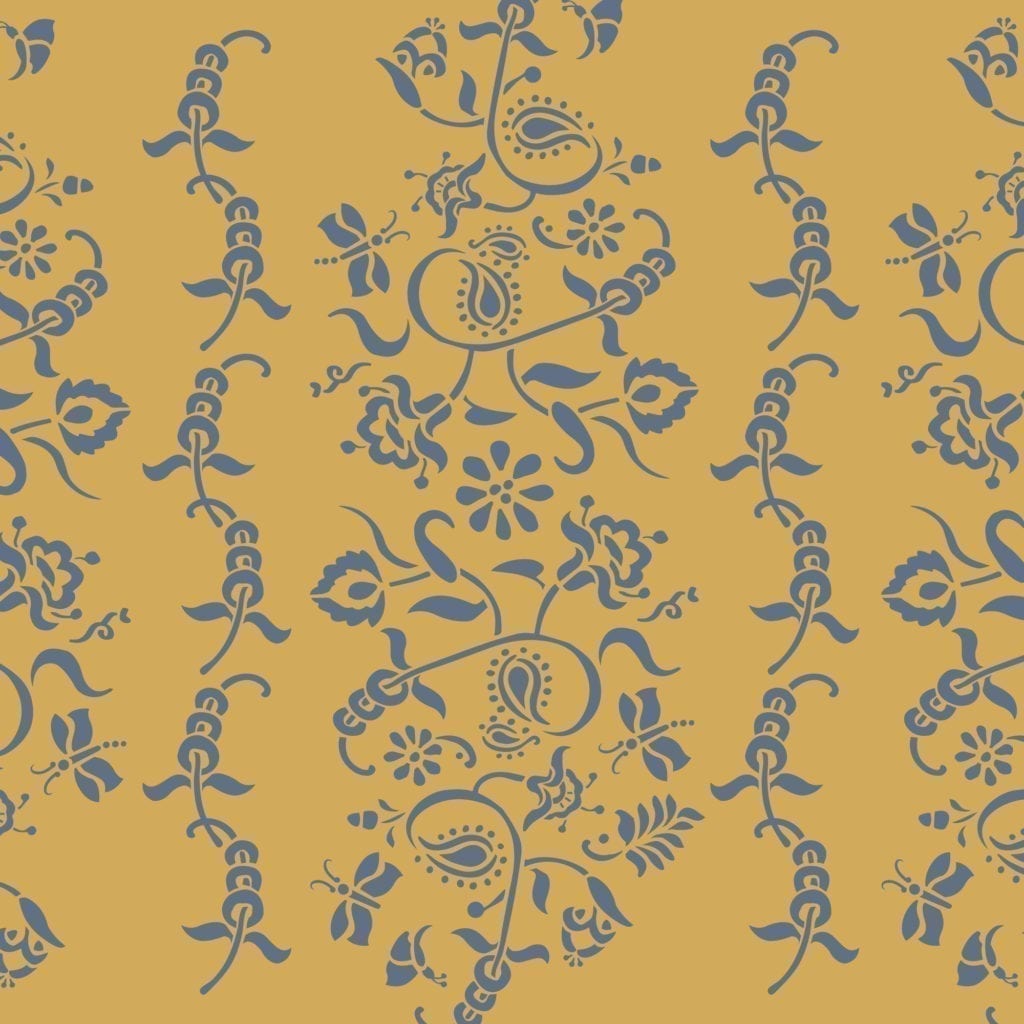 Diseño Paisley Floral Garland pintado en Mustard Mix y Old Violet, imagen 1