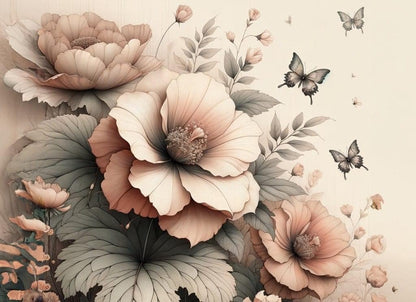 Papel decoupage Peach Petals A1/A3 Mint by Michelle - detalle del diseño floral 