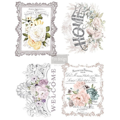 Decor Transfers® Floral Home – 4 hojas con diferentes diseños florales, Redesign with Prima, 27,94x38,10 cm cada hoja