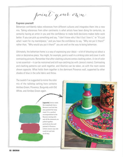 ágina 100 del libro Room Recipes de Annie Sloan - detalles estilo Bohemian con paleta de colores y técnicas decorativas
