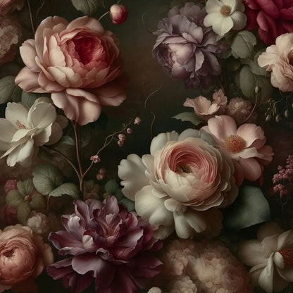 Detalle papel decoupage Shadow Garden A3 A1 - Mint by Michelle rosas jardín oscuro restauración muebles