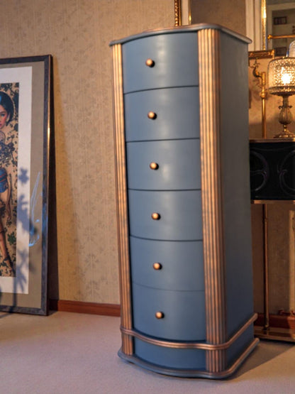 Mediterranean Blue Chest of Drawers, Hand-Restored Solid Wood Tower / Torre de cajones azul Mar Mediterráneo, renovada a mano