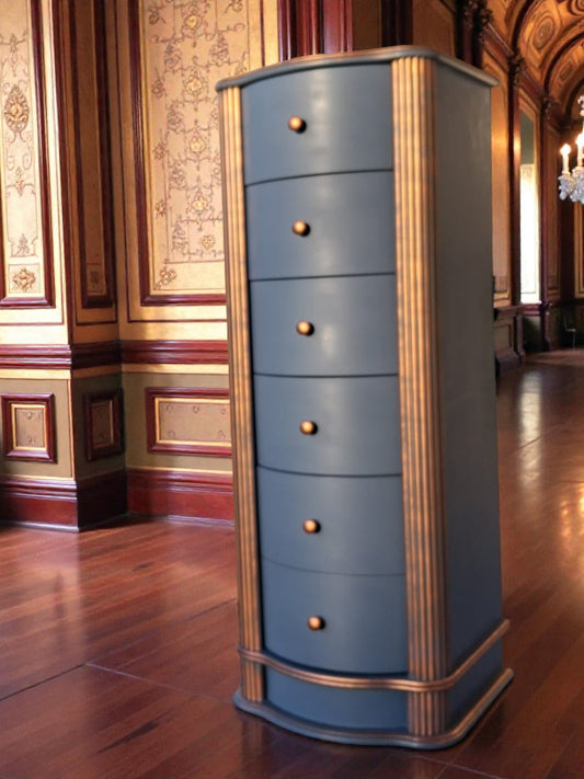 Mediterranean Blue Chest of Drawers, Hand-Restored Solid Wood Tower / Torre de cajones azul Mar Mediterráneo, renovada a mano