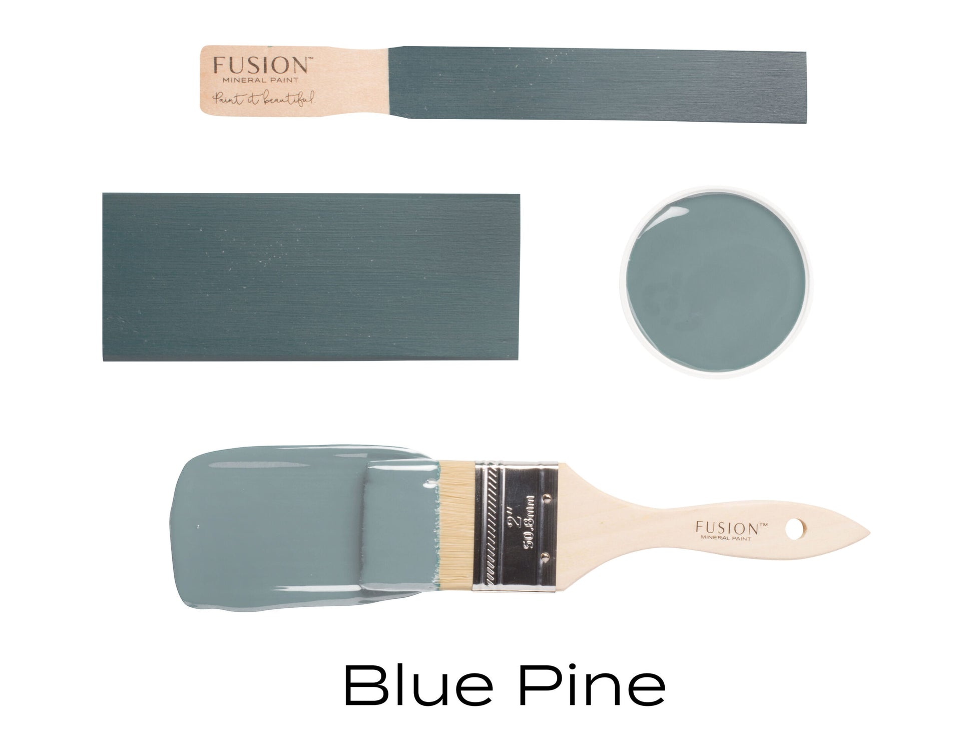 Muestra de color Fusion Mineral Paint Blue Pine, tono azul-verde nórdico para muebles