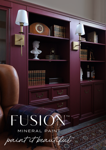 Detalle mueble Winchester rojo burdeos distintivo Fusion Paint