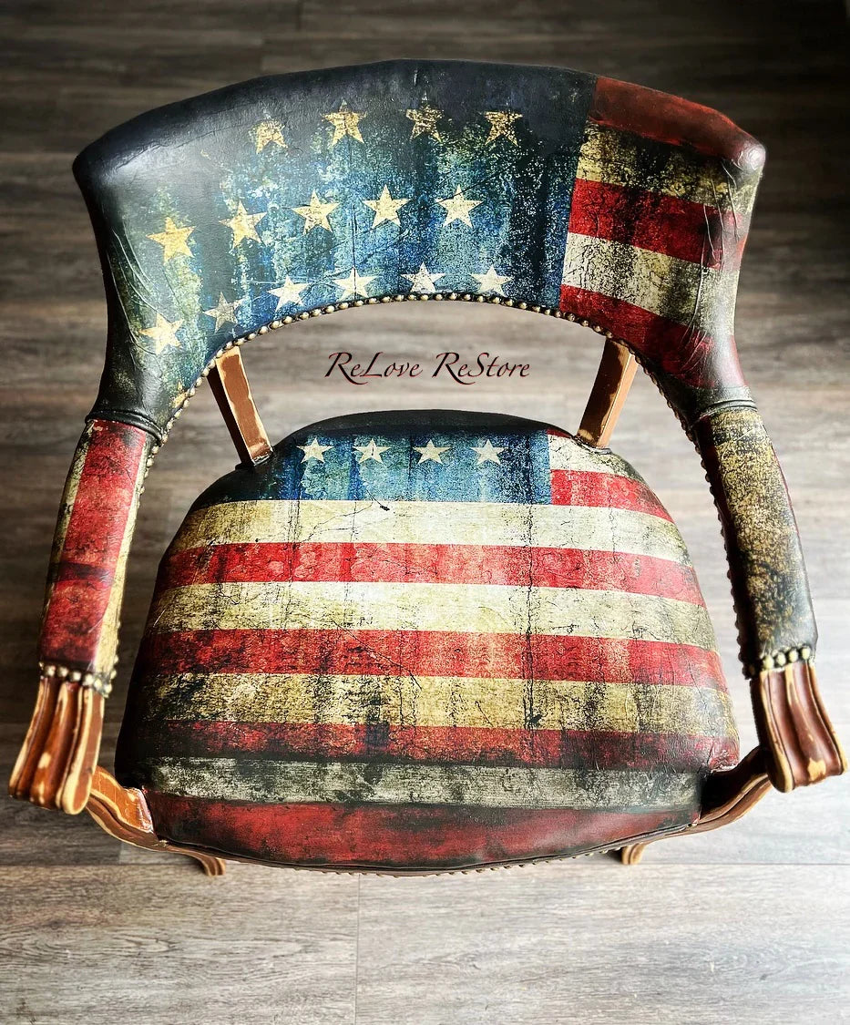 apel Mint by Michelle Stars & Stripes - Decoupage silla restaurada