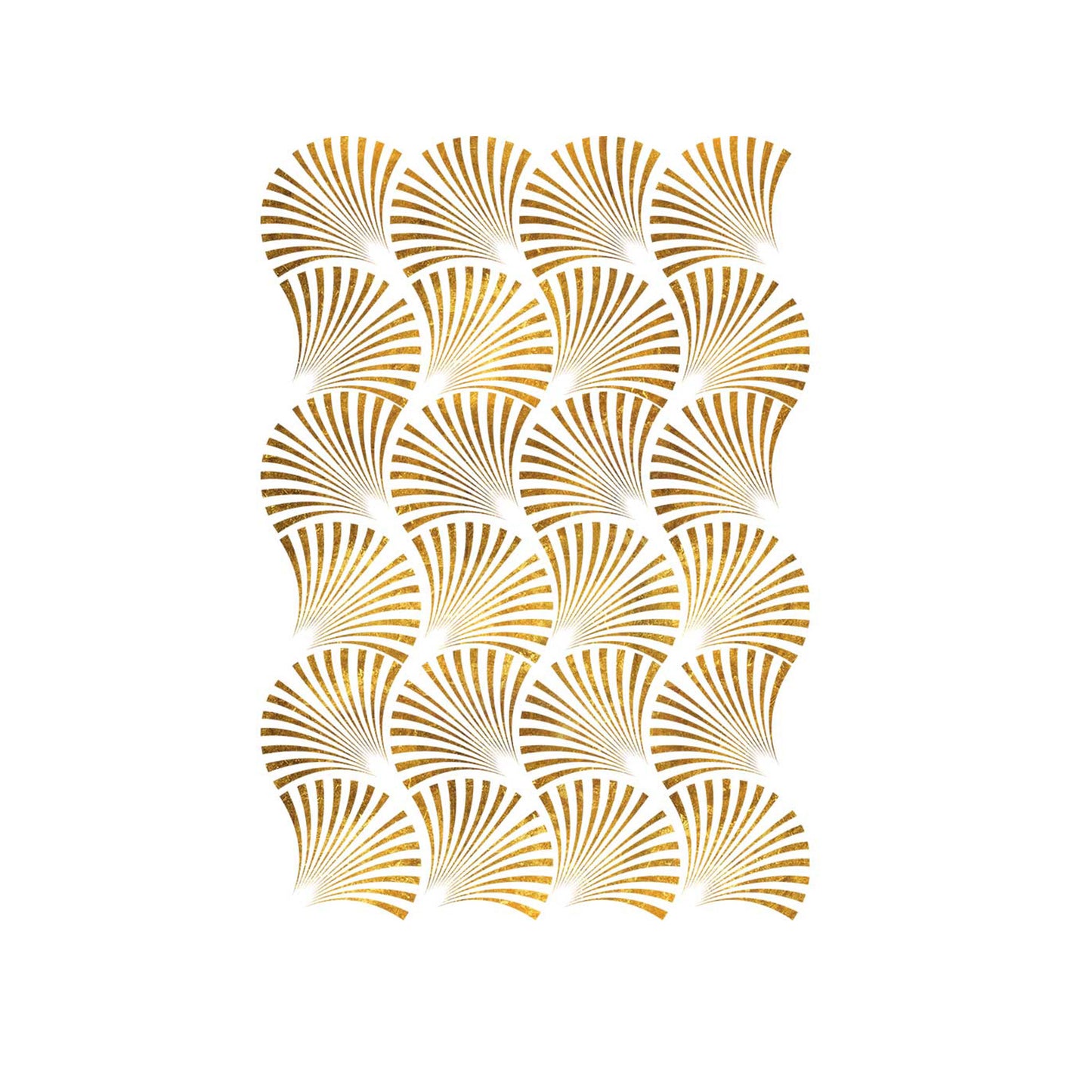 Decor Transfer Geo Wave de Re-Design with Prima - diseño completo con abanicos geométricos dorados estilo Art Déco sobre fondo blanco - pack de 3 hojas
