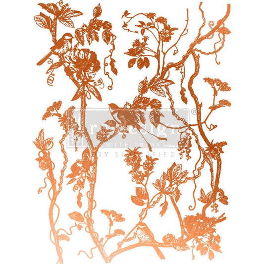 Transferencia decorativa Bird Watching Kacha - Pájaros y enredaderas en lámina de cobre estilo chinoiserie - Re-Design with Prima
