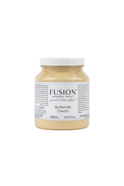 Bote de Fusion Mineral Paint Buttermilk Cream 500ml, pintura mineral amarillo crema mantequilla mate para restauración de muebles